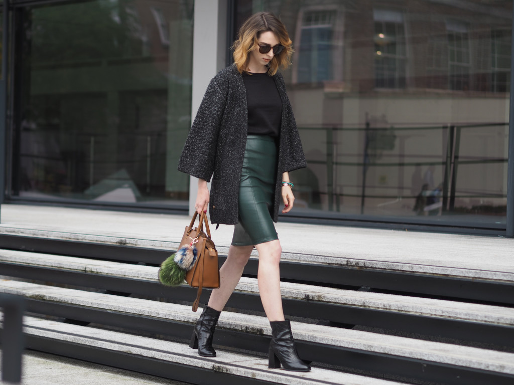 Style Diary: Green Leather Skirt and Kimono Cardigan